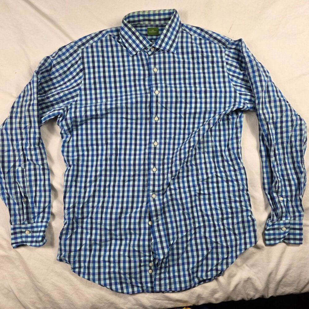 Sid Mashburn Mens Large Blue White Plaid Button Up Long-Sleeve Shirt Casual